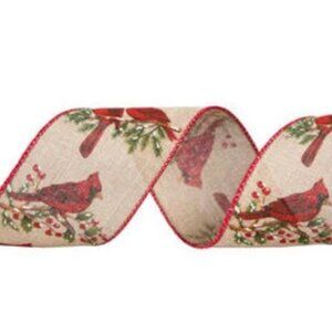 Cardinals Wired Edge Burlap Ribbon 2.5 inch Christmas Ribbon Craft Supplies